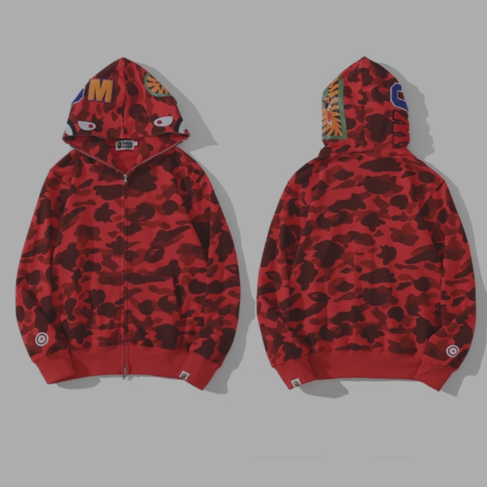 Bape Hoodie 'Face Zip-Up' Red