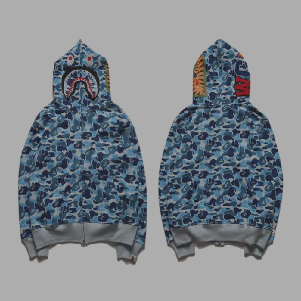 Bape Hoodie 'Face Zip-Up' Blue/Grey