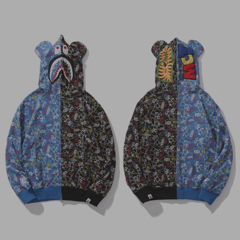 Bape Hoodie 'Face Zip-Up' Blue/Camo