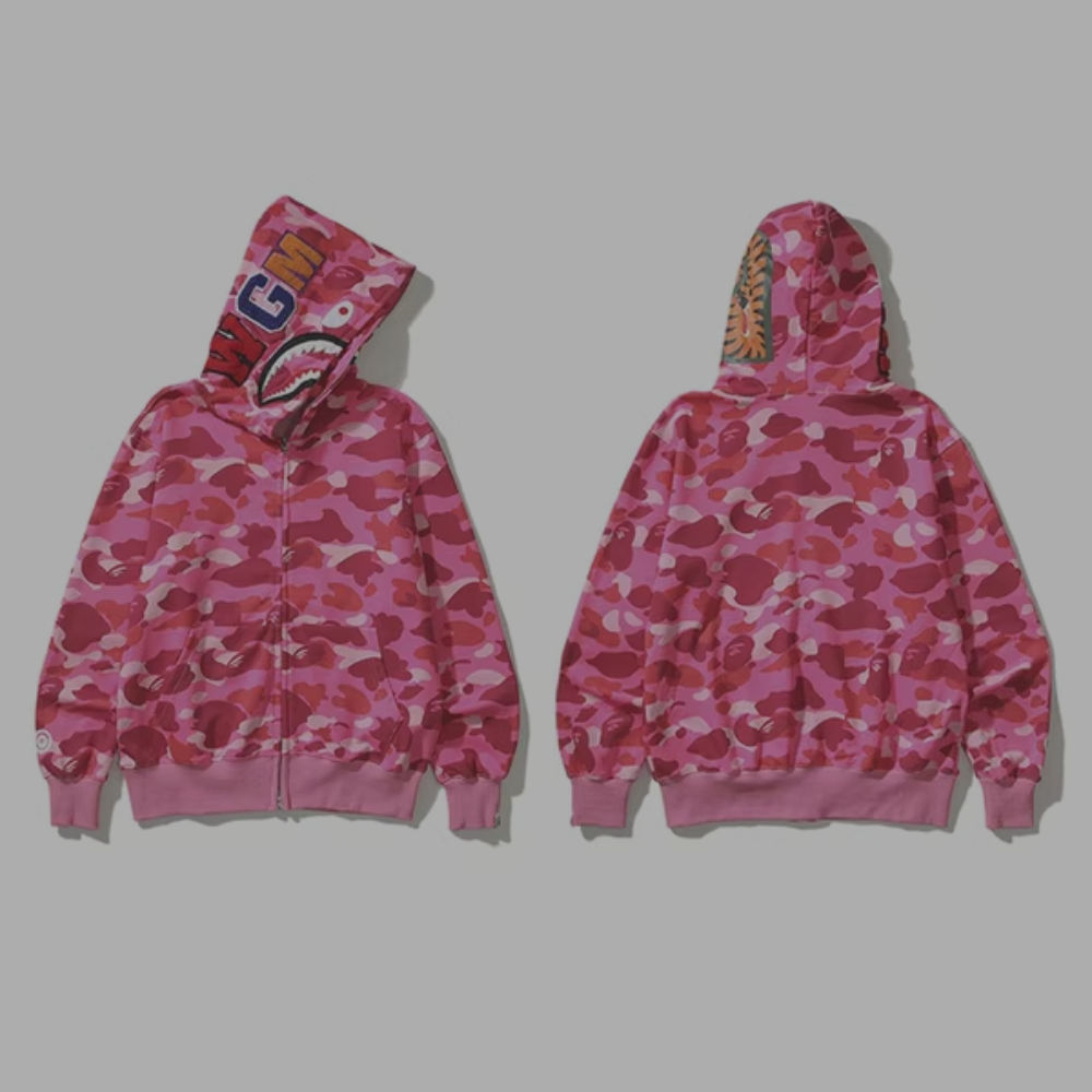 Bape Hoodie 'Face Zip-Up' Red/Pink