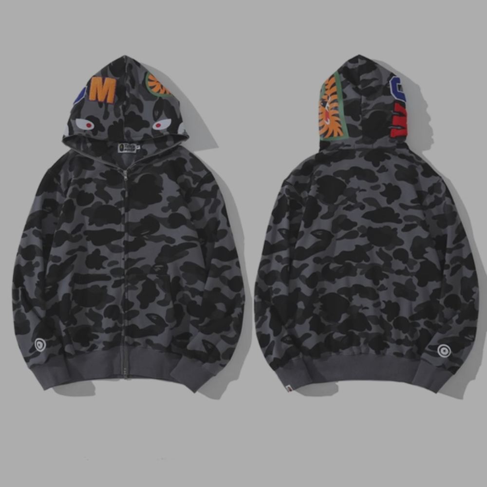 Bape Hoodie 'Face Zip-Up' Black/Grey