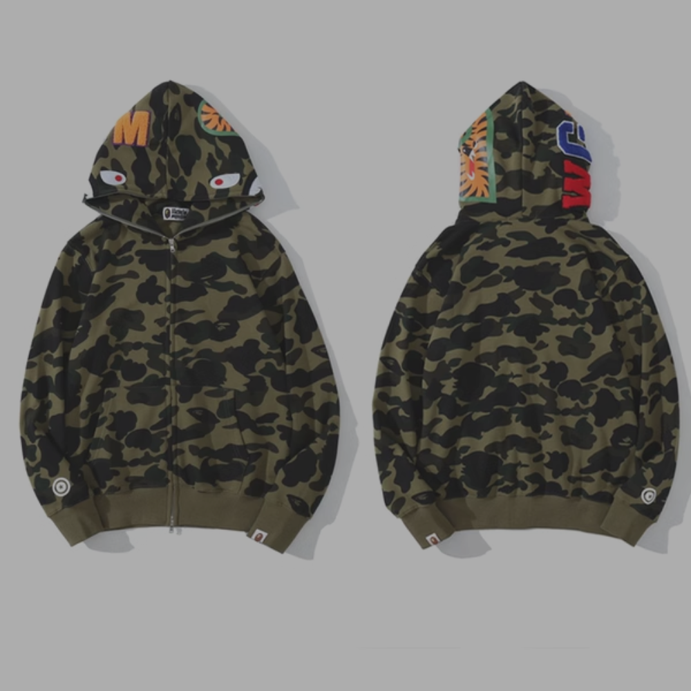 Bape Hoodie 'Face Zip-Up' Green Camo