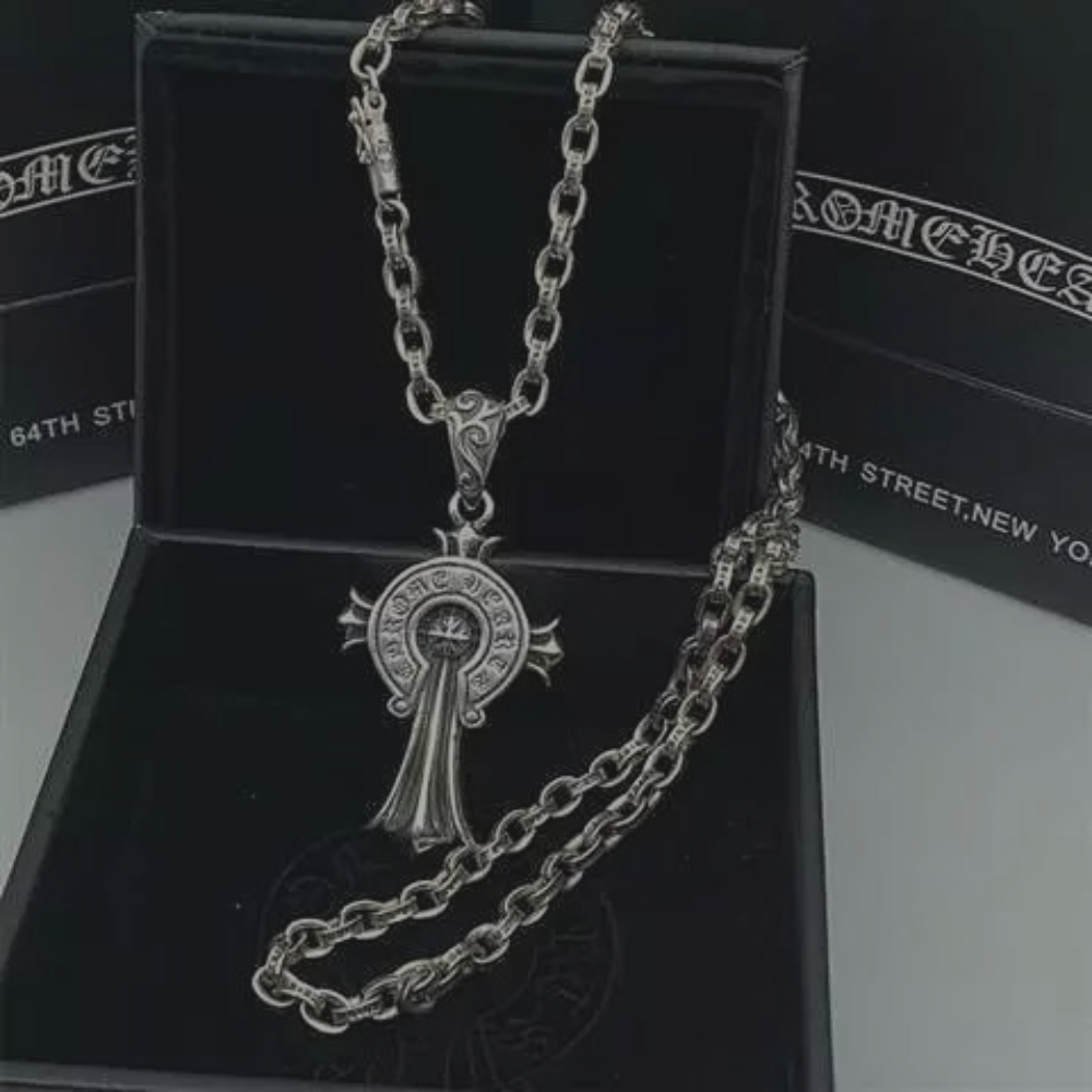 Chrome Hearts Necklace 'Circle Scroll Cross'