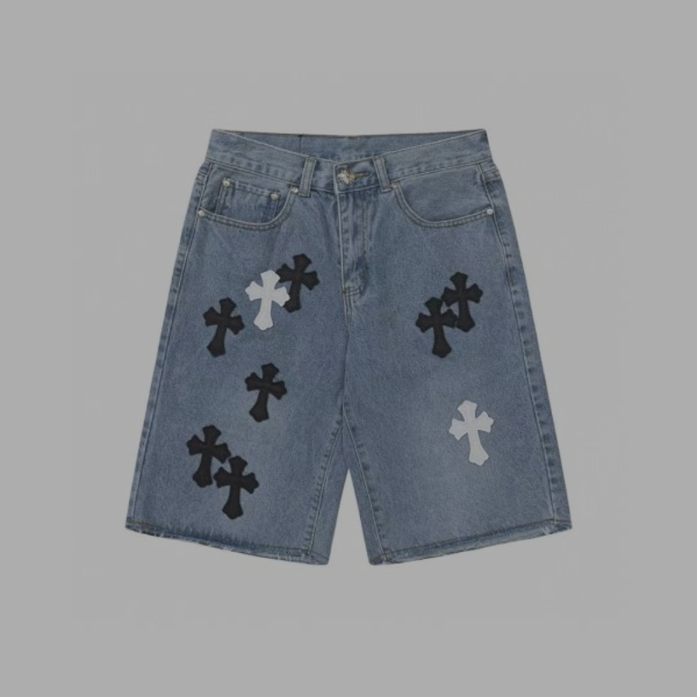 Chrome Hearts Jorts Blue Denim 'Black/White Crosses'