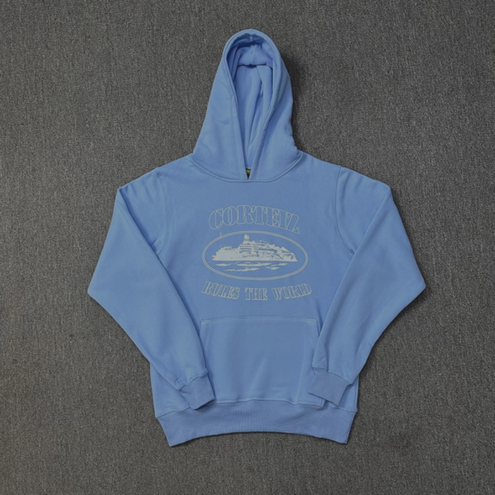 Corteiz Hoodie 'White Text' Baby Blue