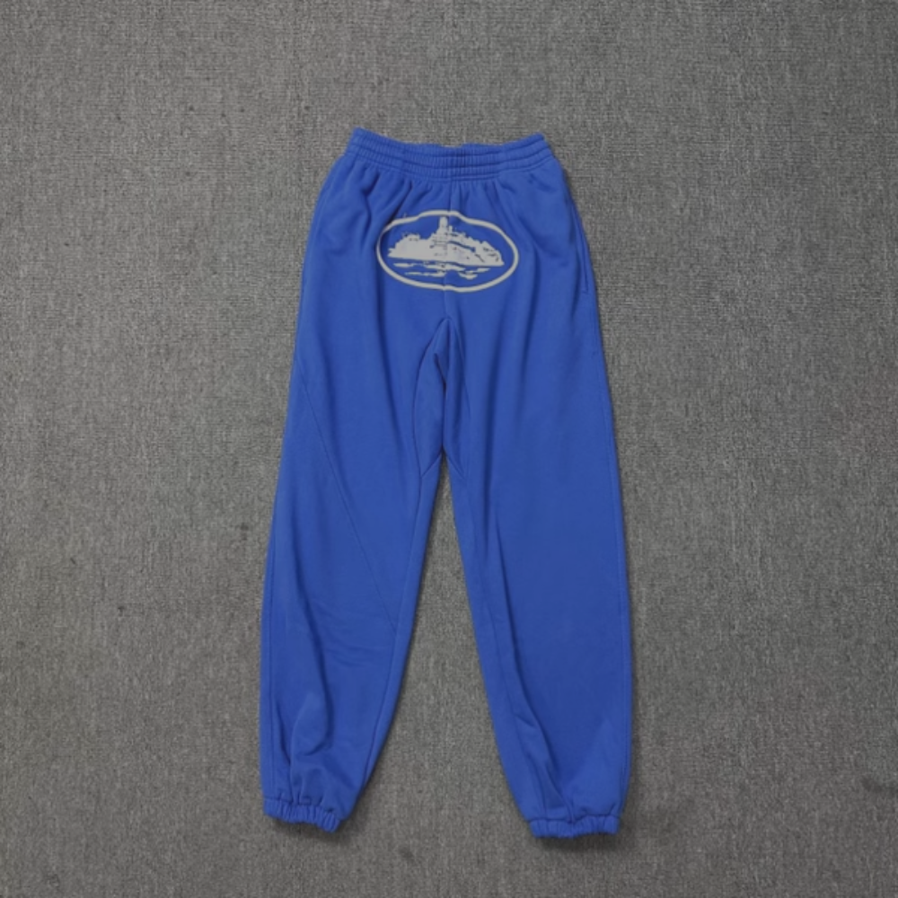 Corteiz Sweatpants White Logo 'Blue'