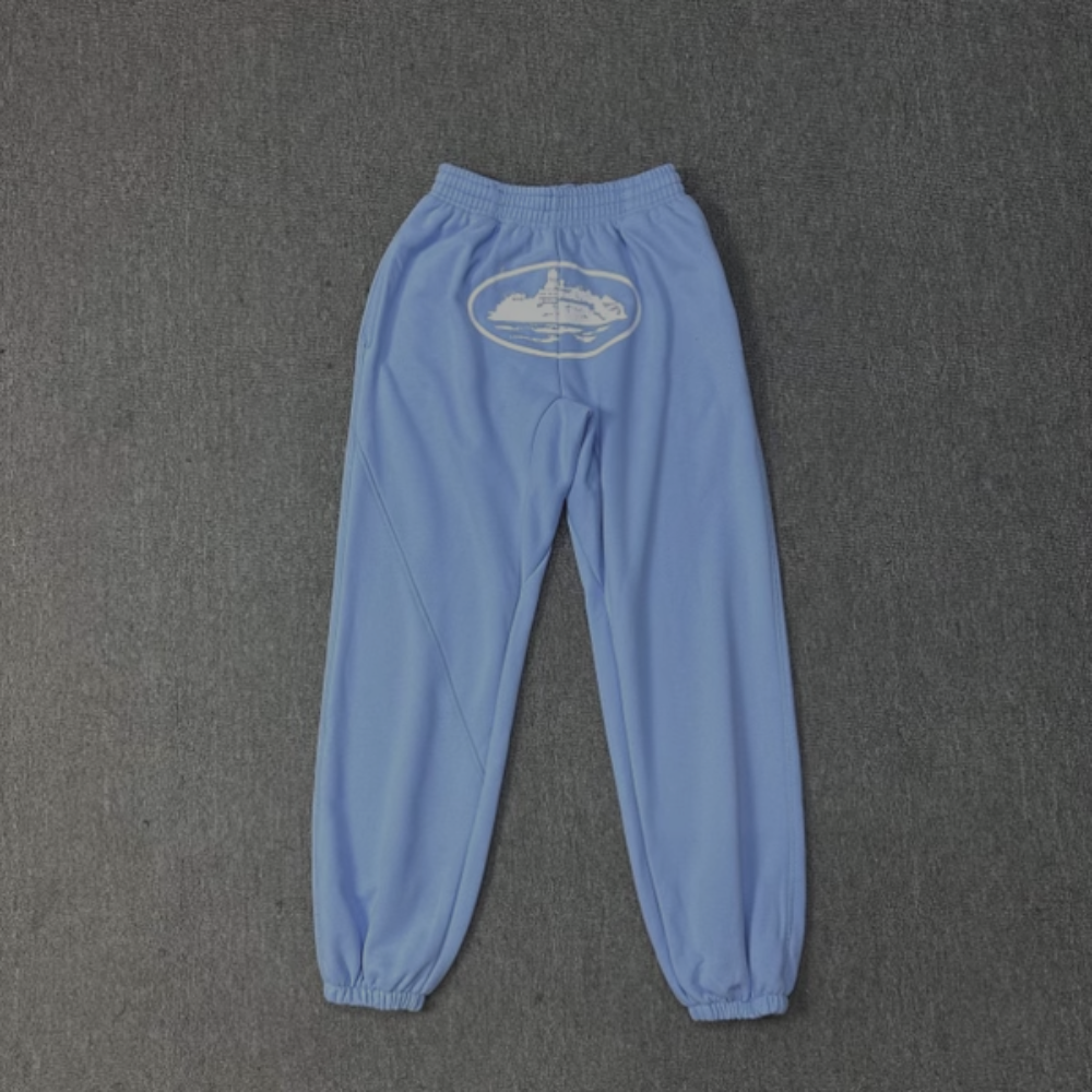 Corteiz Sweatpants White Logo 'Baby Blue'