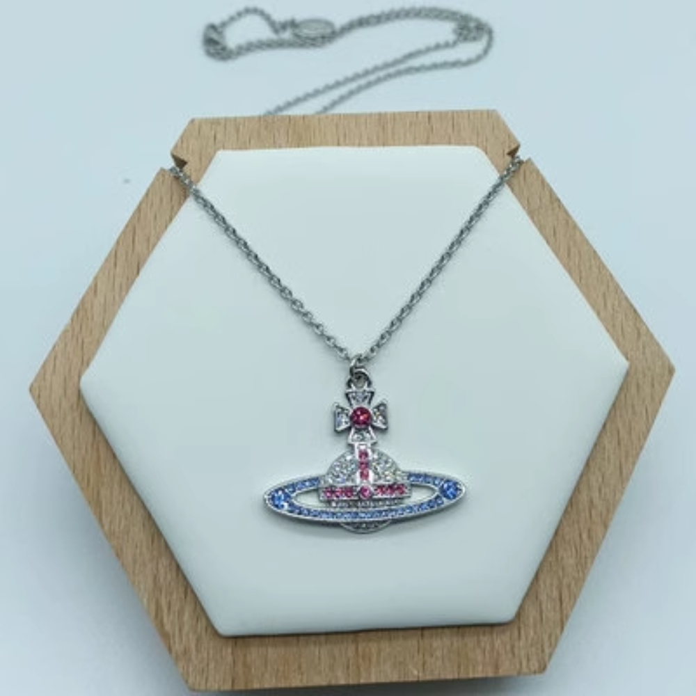 Vivienne Westwood Saturn Necklace 'Pink & Blue'