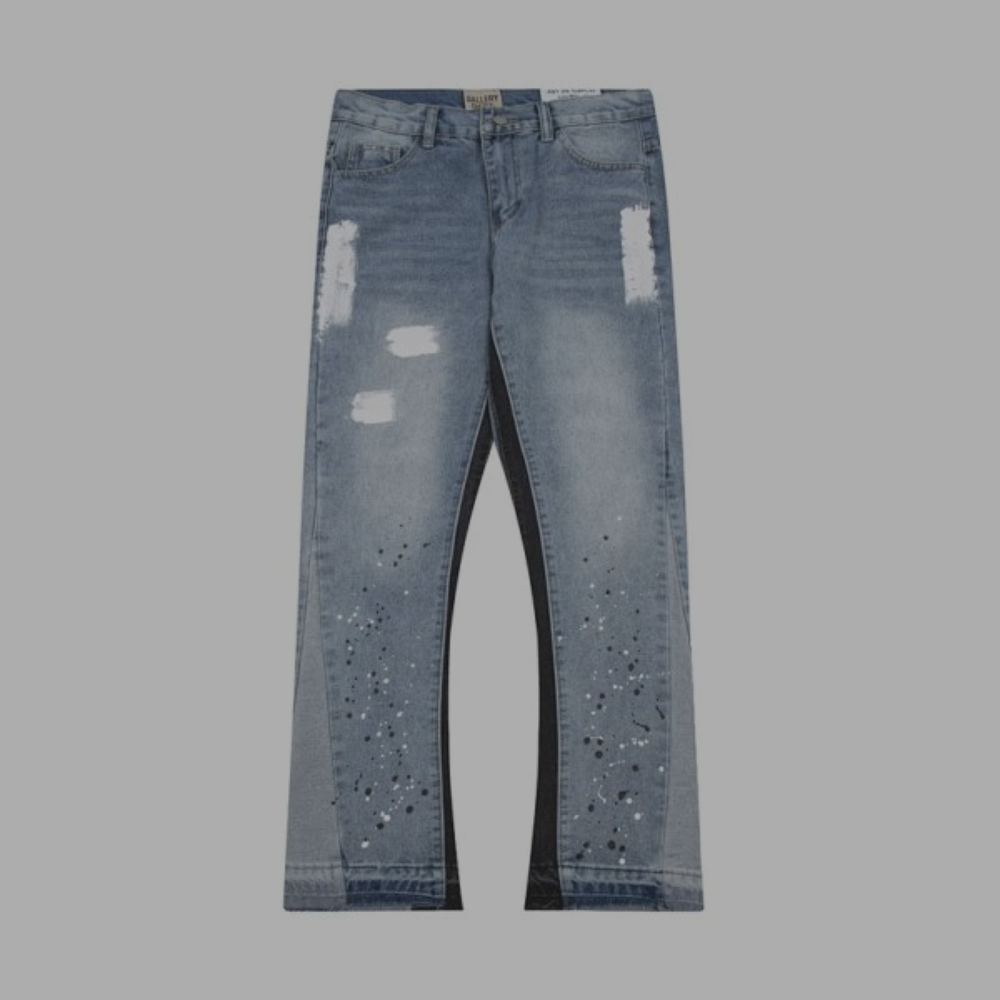 Gallery Dept. Flared Jeans 'Faded Blue Denim' Pant Splatter
