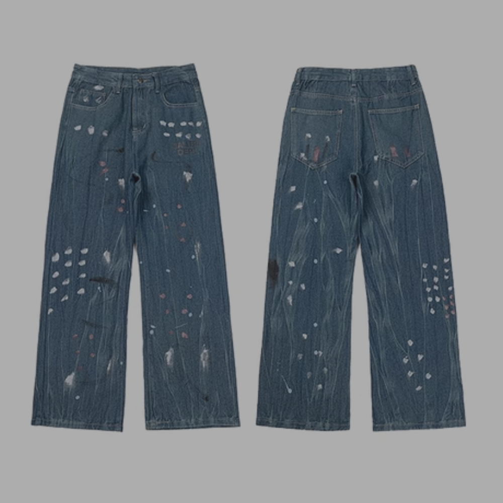 Gallery Dept. Jeans 'Navy Floral Denim' White Splatter