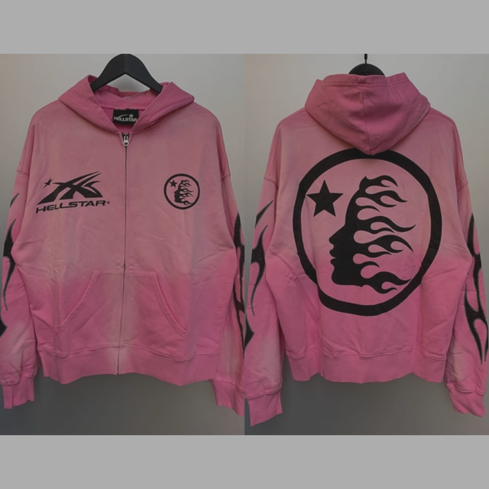 Hellstar Zip-Up Hoodie 'Faded Pink'
