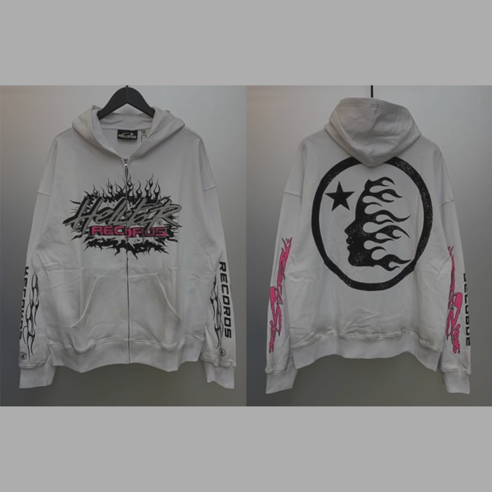 Hellstar Zip-Up Hoodie 'Hellstar Records' White