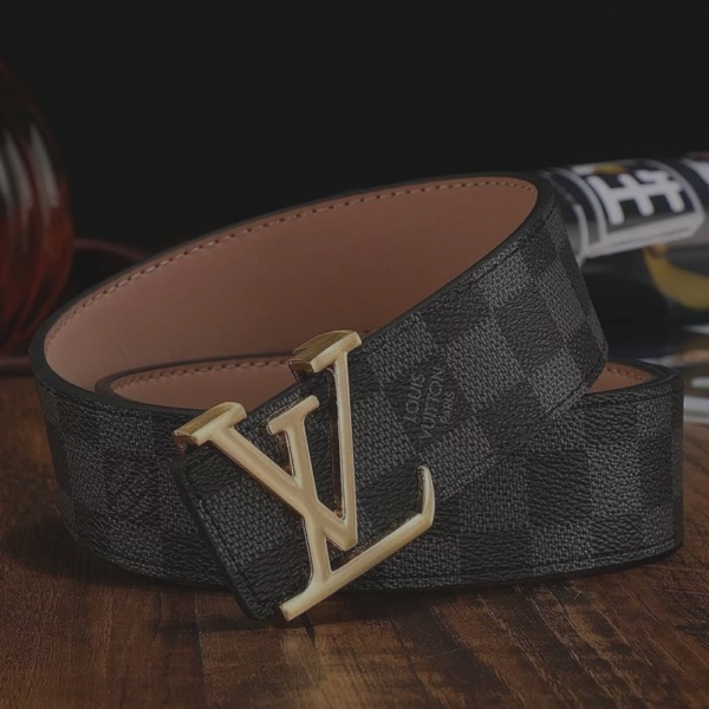 Louis Vuitton Belt 'Checkers' Gold Buckle