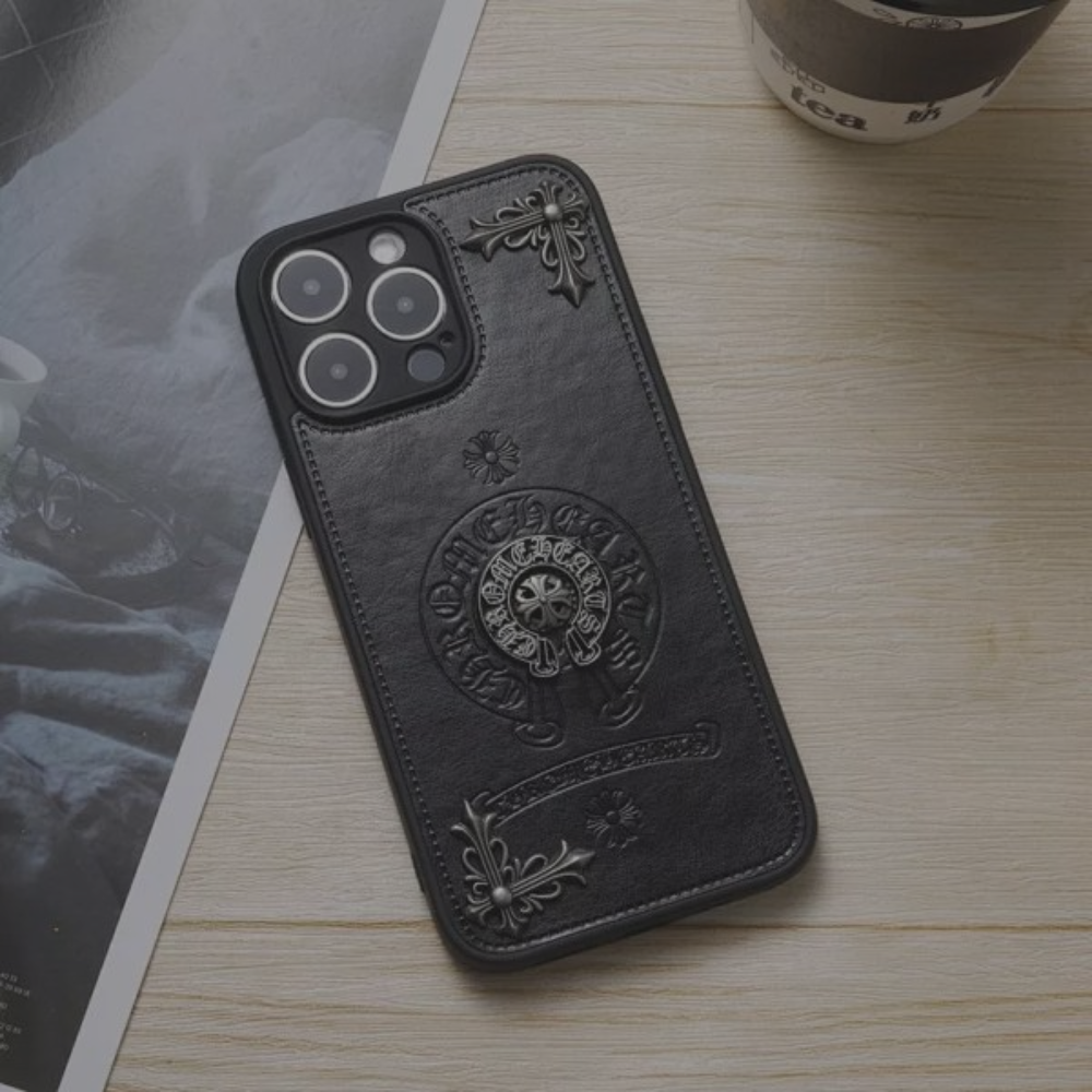 Chrome Hearts Phone Case 'Circle Scroll' Leather Black