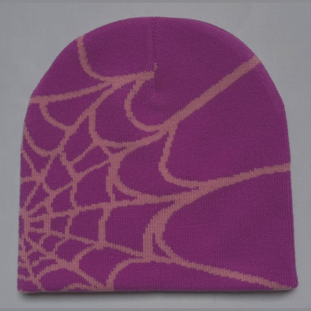 Spider Beanie 'Purple- Light Cream Web'