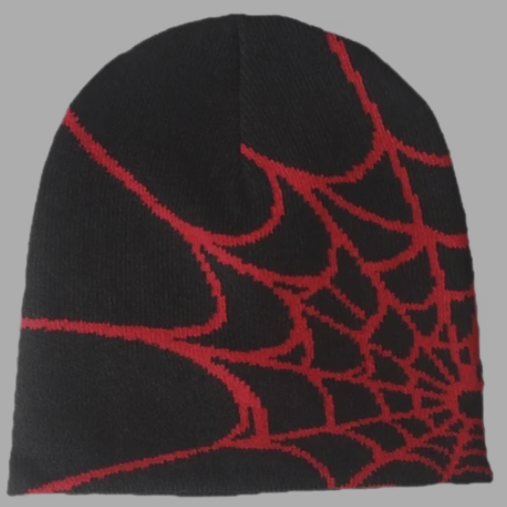 Spider Beanie 'Black- Red Web'