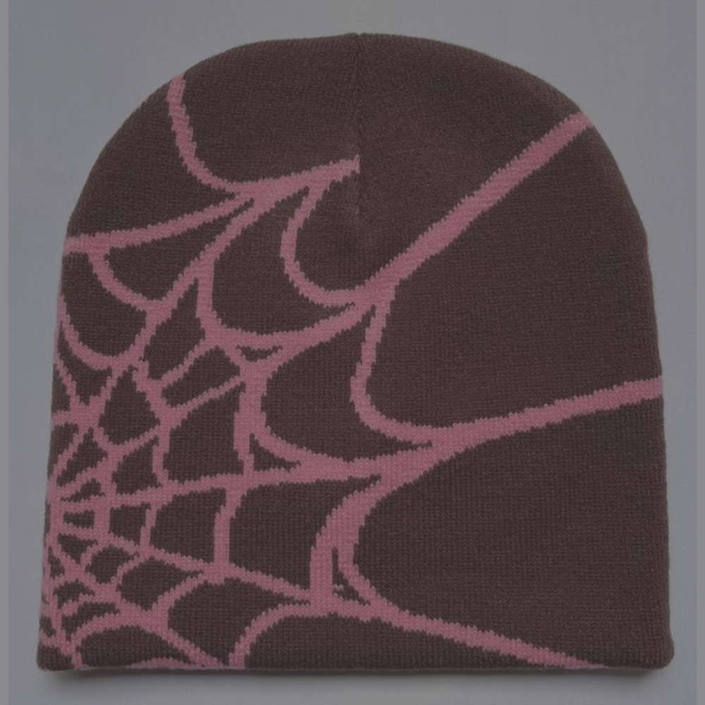 Spider Beanie 'Brown - Pink Web'
