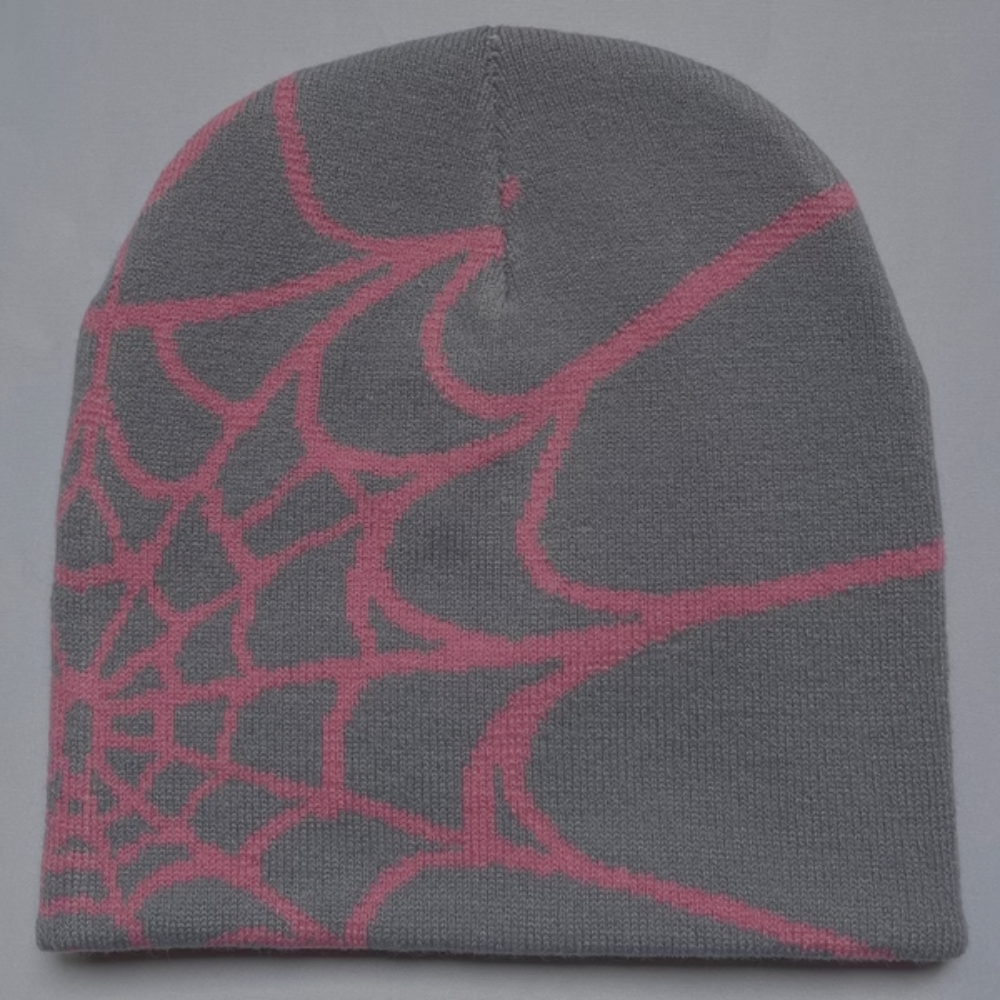 Spider Beanie 'Grey - Pink Web'