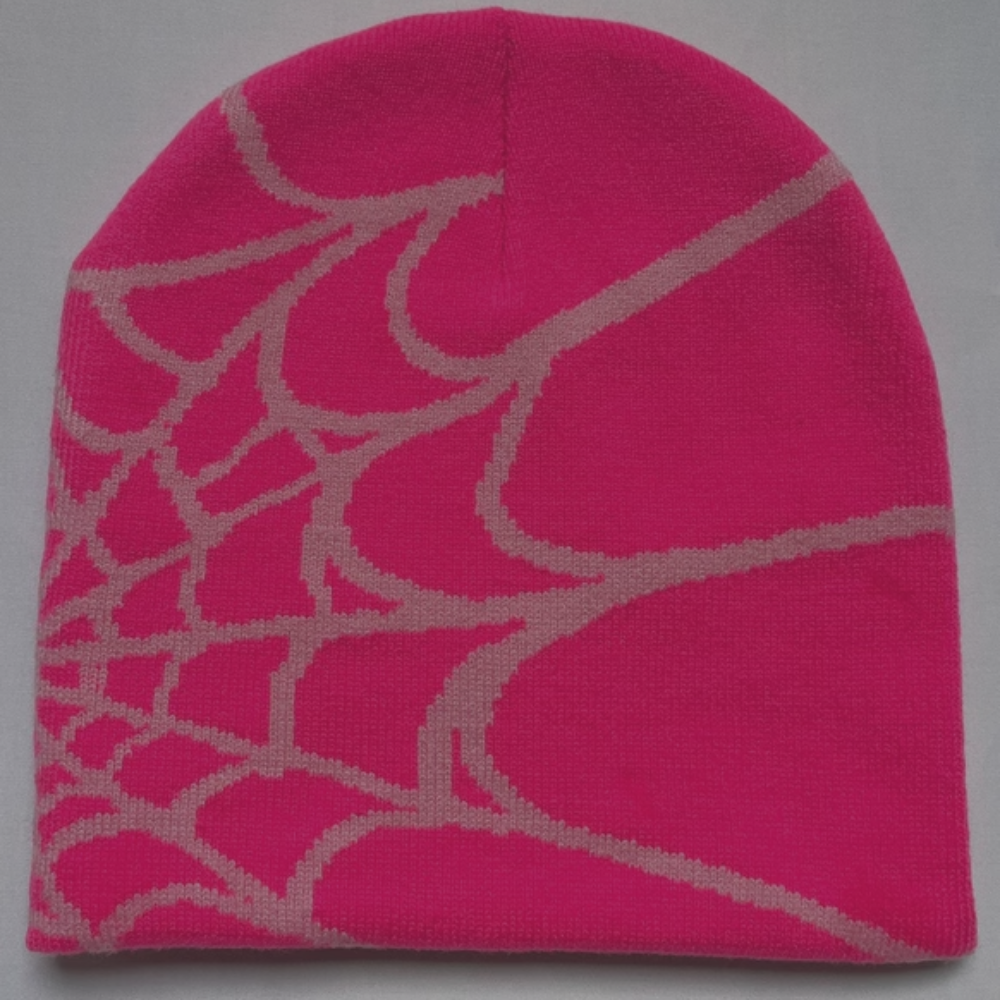 Spider Beanie 'Dark Pink- Light Web'