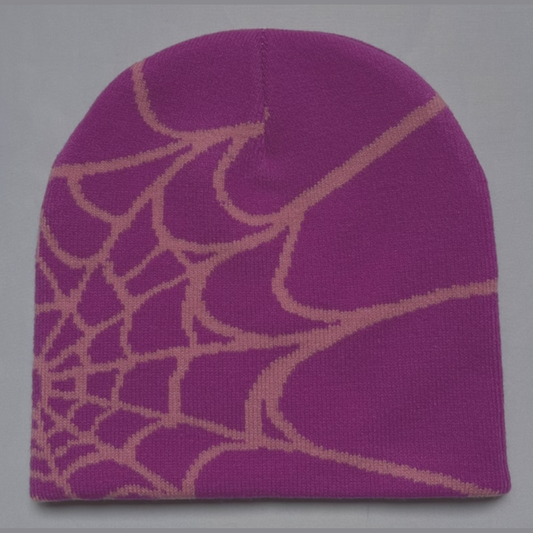 Spider Beanie 'Purple- Light Cream Web'